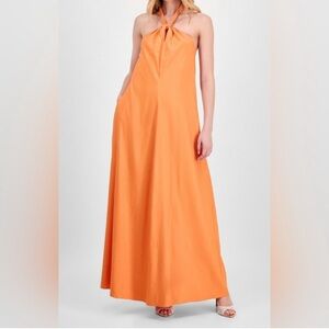 INC International Concepts Orange Halter-Style Maxi Dress